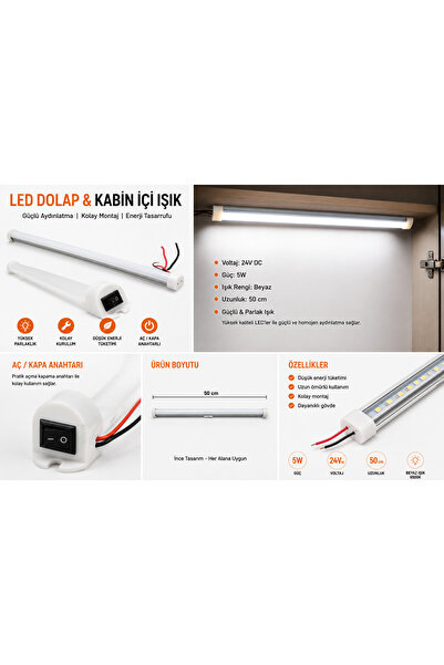 Genel Markalar Universal 24V DC Anahtarlı LED Dolap Ve Kabin İçi Işık Şerit P...