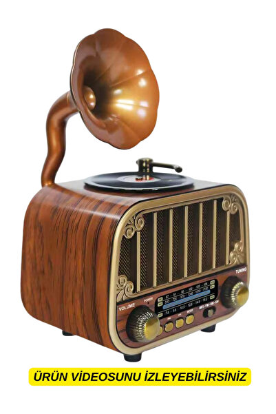 Dexxony Nostaljik Radyo MD-1319 Bluetooth Gramofonlu Hoparlör - Ahşap Tasarım...
