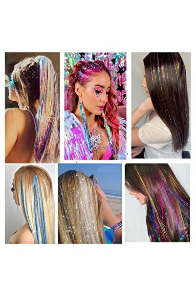 PERUK Hair Tinsel Saç Simi rengarenk kolay kullanım uzun ömürlü renkli yaz sa...