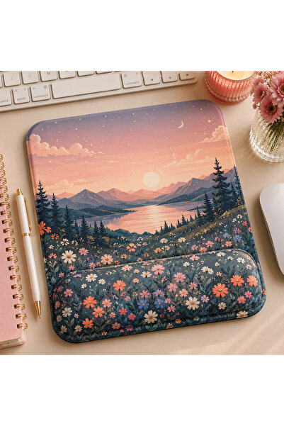 matizya Gün Batımı Manzara Desenli Bilek Destekli Mouse Pad 19x23 cm Ergonomi...