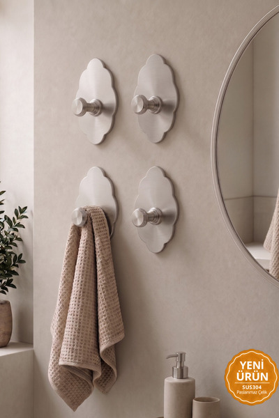 DUREVO 4 ADET ÇİÇEK DESEN- Paslanmaz Çelik Banyo Askısı/Bornoz Askısı / Havlu...