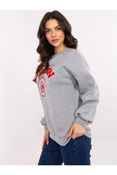 Factory Price Hanorac Dama Maneca lunga, Decolteu rotund, My Red Lips, Gri Ca...