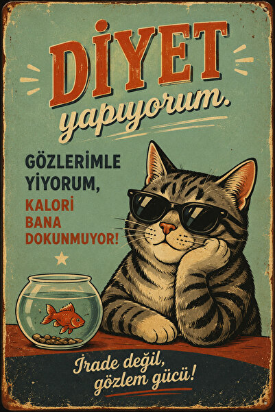 Lucena Retro Komik Diyet Duvar Tablosu MDF Ahşap Dekoratif Poster Eğlenceli M...