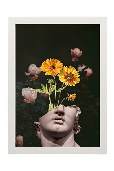 Çiçekli Kolajlı David Duvar Tablosu | Modern Sanat Çerçeveli Dekoratif Tablo