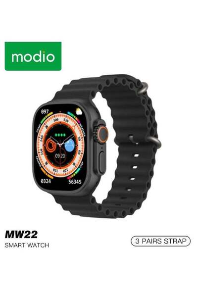 Modio MW22 Smartwatch with Large 2.2 Inch Touch Display – Stylish Black Desig...