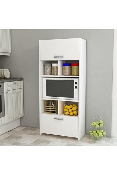 Adore Dulap Bucatarie cu loc de Microunde si Rafturi, Alb, 65x180x35 cm