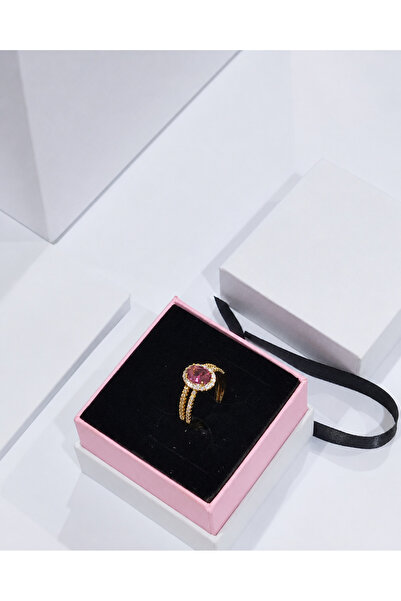 Rexon Steel Gold Ring with Pink Stone and Delicate Zircon Accents