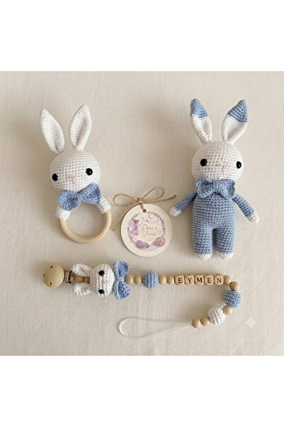 Peri Tozu Atölyesi Amigurumi Yenidoğan 0çlü tavşan set mavi