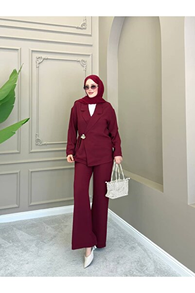 ALLİNOFFİCİAL Crepe Button Detailed Suit Claret Red