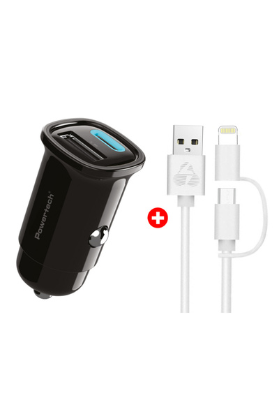 POWERTECH φορτιστής αυτοκινήτου με καλώδιο MFi USB σε micro USB/Lightning BND...