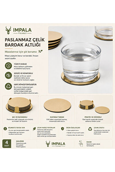 IKEA Coasters Set of 6 Gold Color 8.5 cm Brass Color Coasters Presentation