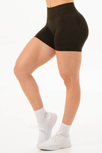 quitaly Luna Drawstring Seamless Tummy Control High Waist Push-Up Seamless Sports Shorts - Brown