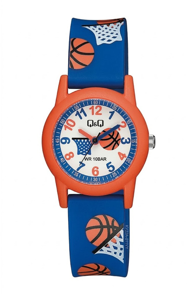 Q&Q Unisex Mavi Basketbol Desenli 10 Atm Su Geçirmez Silikon Kordonlu Çocuk K...