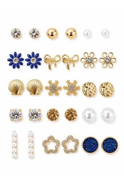 Nevara 30 Pieces (15 Pairs) Multi-Style Women's Earrings Set - Pearl, Crystal...