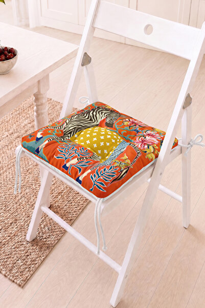 Home Zebra ve Çiçek Desenli Turuncu Pofidik Sandalye Minderi - Renkli Modern ...