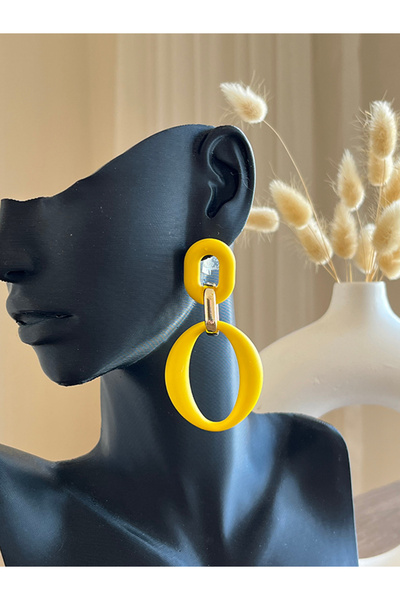 Büyük Hanım Acrylic Yellow Elegant Traz Earrings