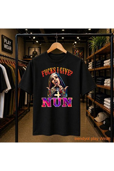 playwear Μπλουζάκι με στάμπα Nun, 100% βαμβακερό, oversized, με κανονική εφαρ...
