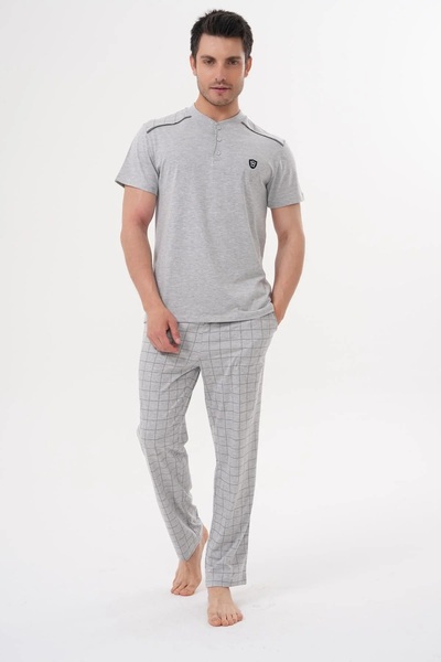 Mecit Pijama Large Size Short Sleeve Collared Buttoned Pockets Men's Pajama S...