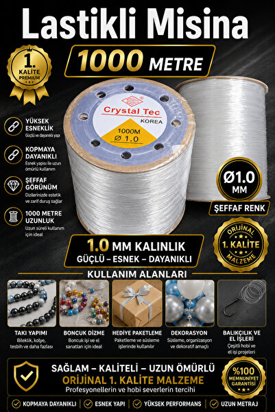 welmg Lastikli misina şeffaf 1.00 mm 1000 metre Yeni ürün büyük boy