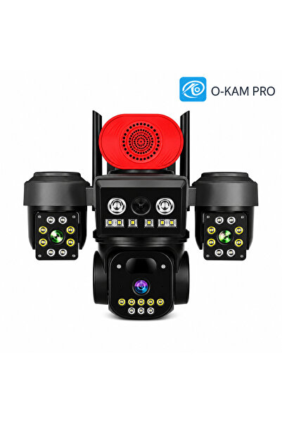 O-KAM PRO Wifi Solar Ptz Kamera 3 Lens 9Mp Sirenli 4G Sim Kartlı O-Kam 8090