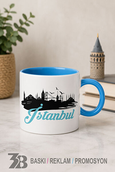 3B BASKI REKLAM PROMOSYON Istanbul Themed Porcelain Blue Motto Cup