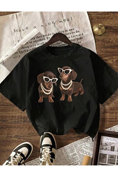 Oceanwear Fashion Dog Printed Short Sleeve Crew Neck Plain Women's Tshirt