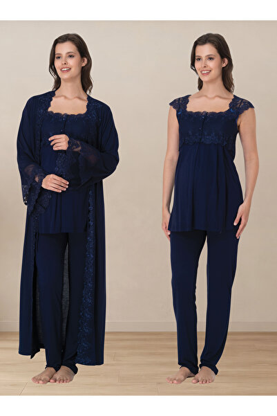 ByLohusa Breastfeeding Feature, Lace Detailed Dressing Gown, Maternity Pajama...