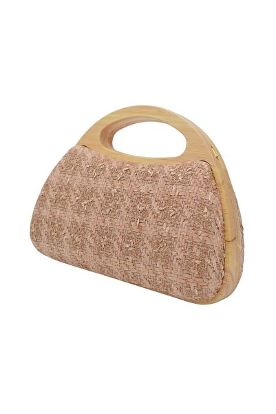 Smooth Bags Shiny Glitter Tweed Women's Handbag with Wooden Handle