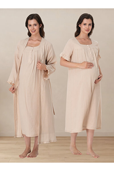 ByLohusa Pregnant and Postpartum Period Muslin Fabric Dressing Gown and Night...