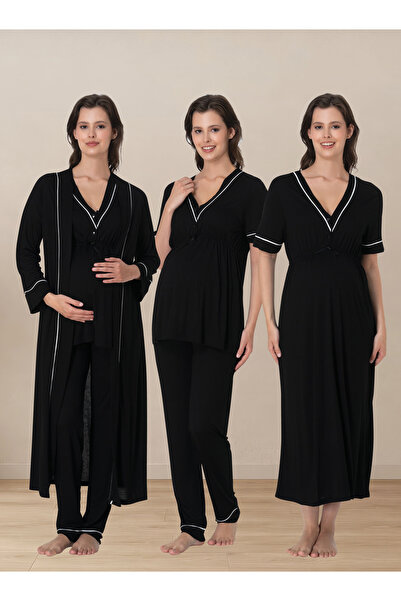 ByLohusa Pregnancy and Postpartum Period Cotton Set 4 Pieces Effortt - Black