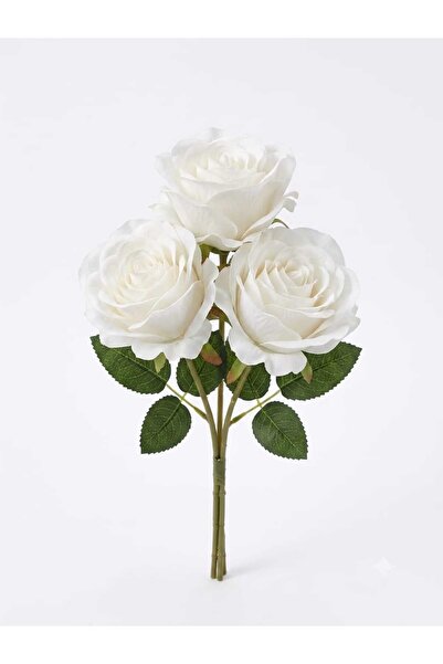 Home Decorations Artificial White Rose Bouquet – 3 Stem Bundle