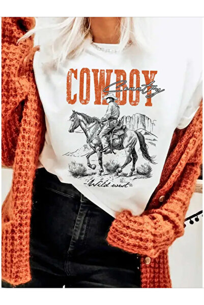 2mcup [Printed Pants Not Fabric] Women's Vintage Western Print T-Shirt - Wild...