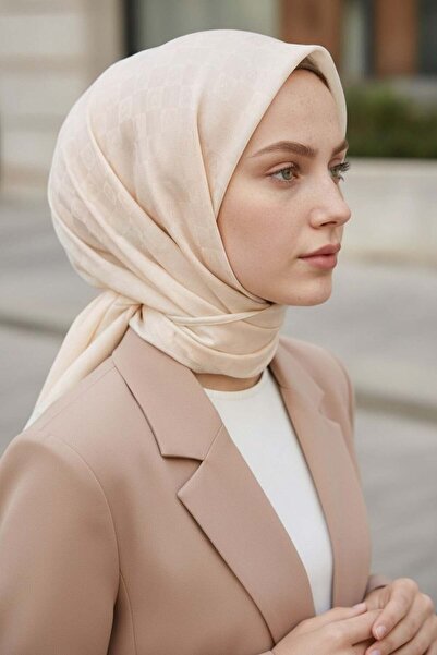 Vissona %57 İpek %43 Pamuk Jakarlı Monogram Eşarp 92X92