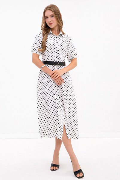 Fulla Moda Polka Dot Maxi Dress with Belted Waist