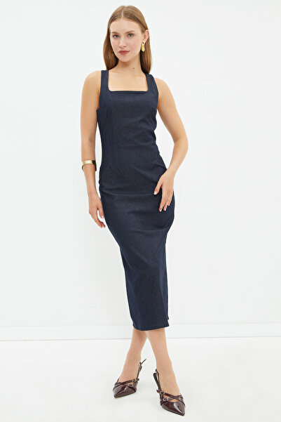 Fulla Moda Pensli Thick Strap Midi Length Jean Dress