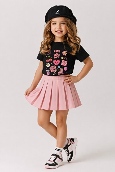 GIA - ART Tricou supradimensionat pentru fete, negru, cu imprimeu Nice Day – ...