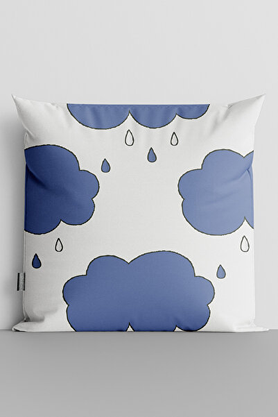 TicaretJet Blue Clouds and Rain Double Sided Digital Printed Throw Pillow Cover