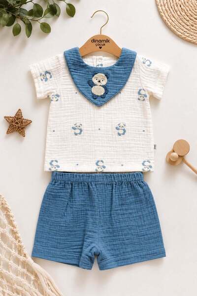 dinamik çocuk Baby Boy Muslin Summer 2-Piece Set Sailor Collar Cotton Shorts ...