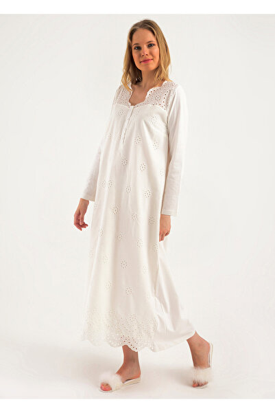 Magic Form 100% Cotton Long Hijab Nightgown and Robe Set – Scallop Detailed –...
