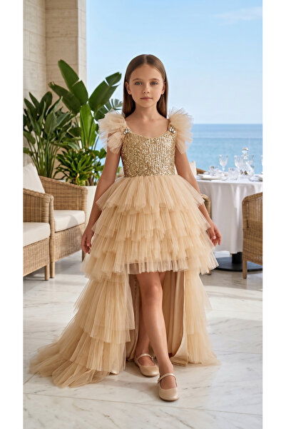 Lindissima Short in the Front, Long in the Back, Evening Dress with Detachabl...