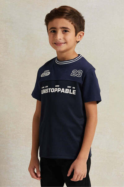 REDTAG Boys Navy Unstoppable Printed T-Shirt