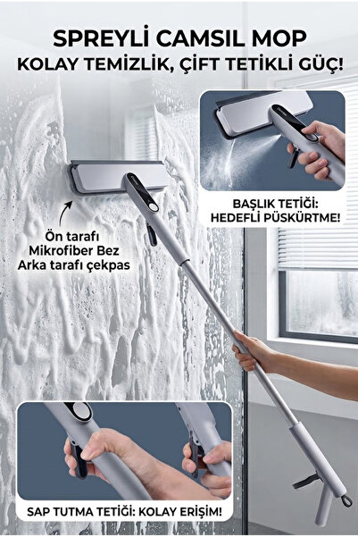 SİHİRLİ MOP Spreyli Su Hazneli Camsil Mop Mikrofiber Bezli Çekpaslı
