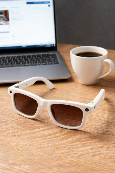 Marsilyan White Ai Smart Glasses No 08 with Camera Bluetooth Eyewear with Cam...