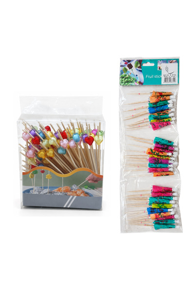 mawfoor Wooden Fruit and Dessert Skewers Set + Decorative Wooden Skewers for ...