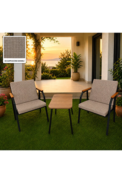 Dekoroom's DURU 1-1 BAHÇE BALKON MOBİLYASI,SEHPALI,SİYAH İSKELET,
