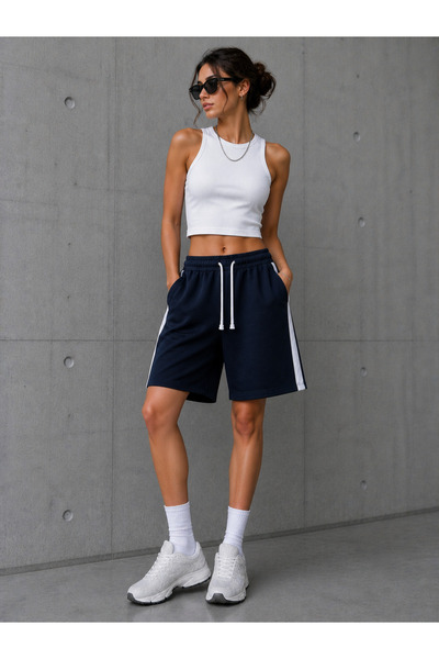 EYAX MODA Women's Comfortable Cut Shorts with Striped Details