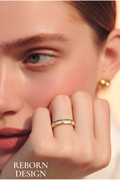 REBORN DESIGN In Row Blue Zircon Stone Gold Color Pole Star Ring