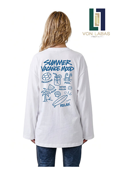 Grafftee Clothing Tricou alb cu mânecă lungă, supradimensionat, cu mânecă lar...