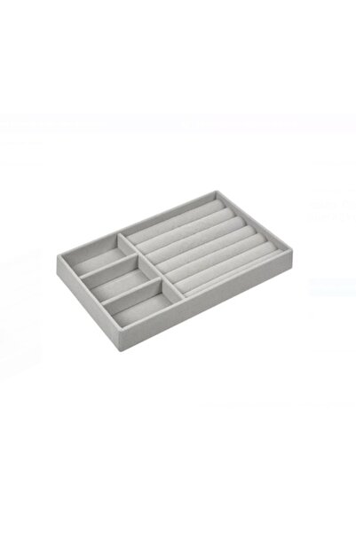OEM Organizator compartimentat din piele întoarsă gri pentru bijuterii 21x12.5cm