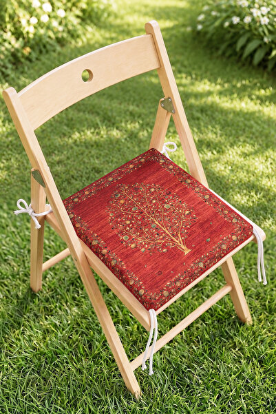Home Kırmızı Ağaç Motifli Fermuarlı Sandalye Minderi - Vintage Desenli Bahçe ...